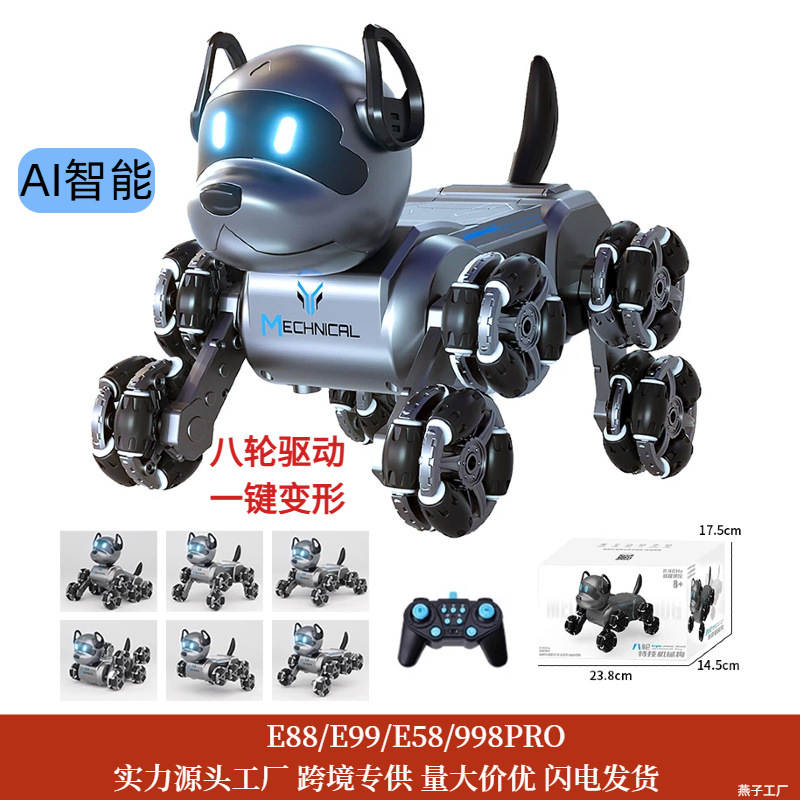 Cross-Border Electric Remote Control Car Toy Kidsren's Car Eight-Wheel Stunt Sensor Digital Pet Ai Intelligent Robot Dog
