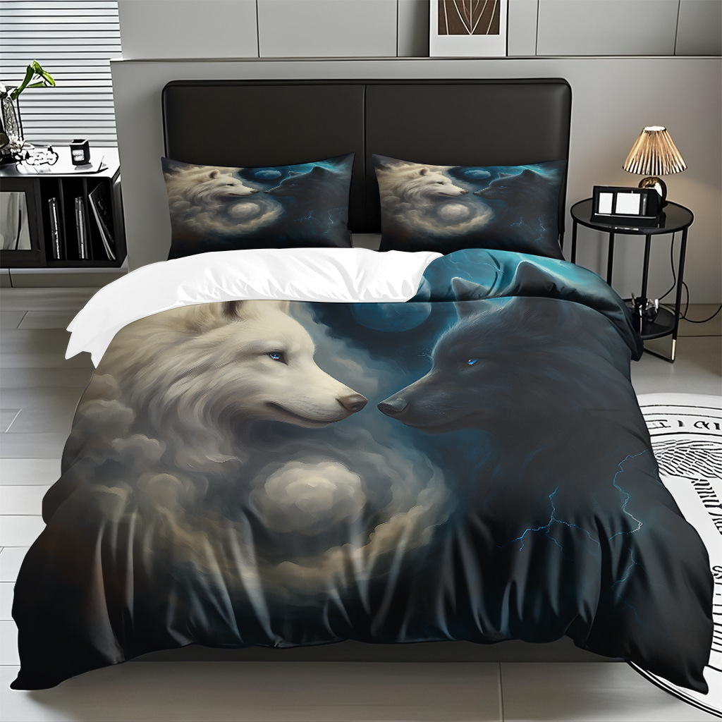 TEMU / JIT adaptado al patrón de lobo impresión digital set edredón molido textil transpirable para dibujar puede hacer