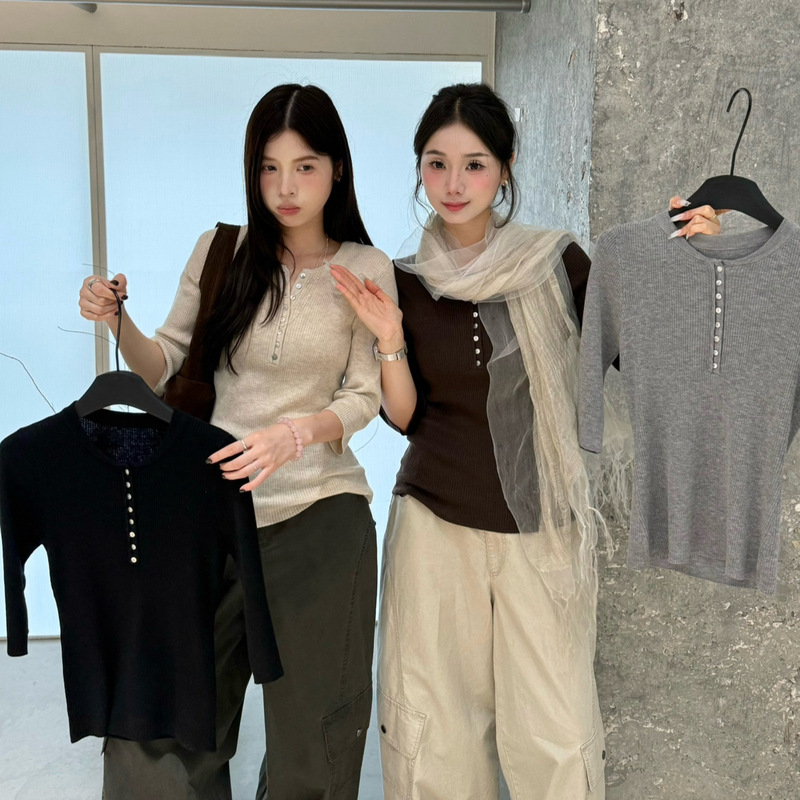 Only One VI+2026 Early Autumn Korean Minimalist Style Versatile Slim-Fit Round Neck Mid-Sleeve Knit Sweater for Women 98833 Only One VI+2026 Early Autumn Korean Minimalist Style Versatile Slim-Fit Round Neck Mid-Sleeve Knit Sweater for Women 98833