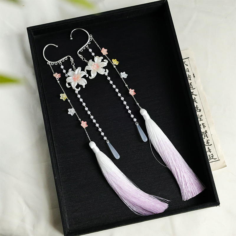 Super Fairy Flower Earrings, Ancient Style Han Dynasty Earrings, Ancient Costume Earrings, Tassel Pendants, Super Long Tassel Accessories, Pendants