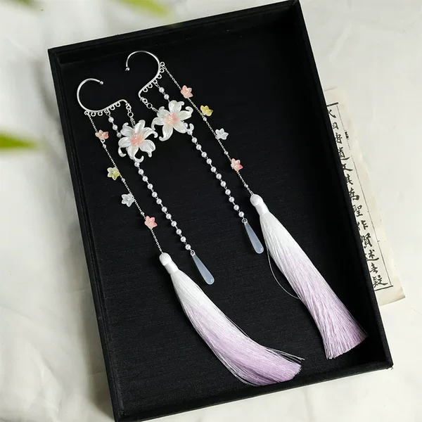 Super Fairy Flower Earrings, Ancient Style Han Dynasty Earrings, Ancient Costume Earrings, Tassel Pendants, Super Long Tassel Accessories, Pendants