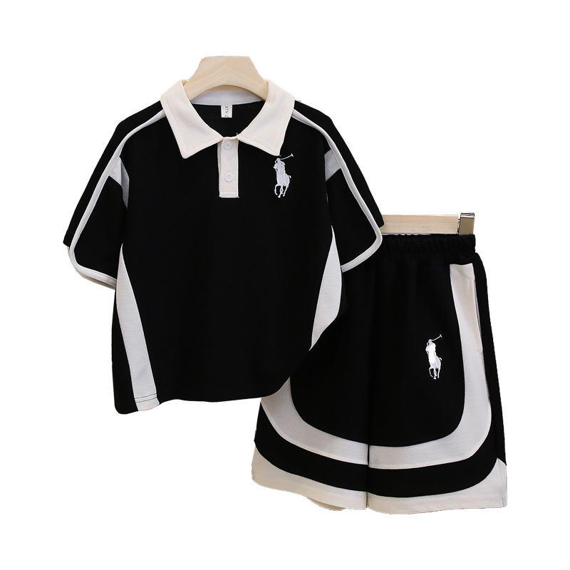 7246 Traje de camisa POLO para niños 2025 Verano Nuevo estilo Niños pequeños y medianos Traje de dos piezas de manga corta para niños