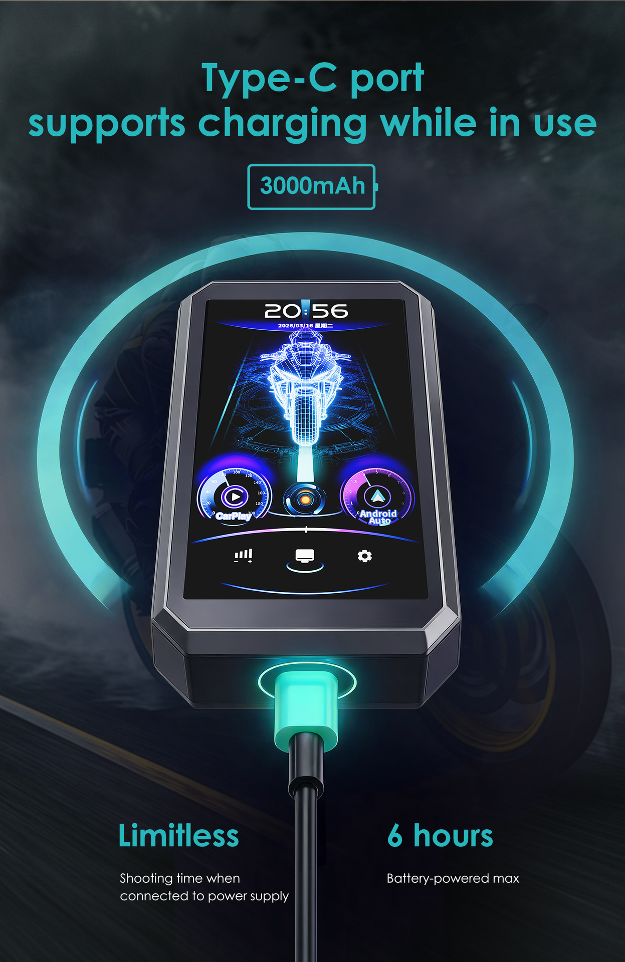 Cross-border new product 3.6inch portable smart cycling display screen with long battery life for motorcycle carplay navigation