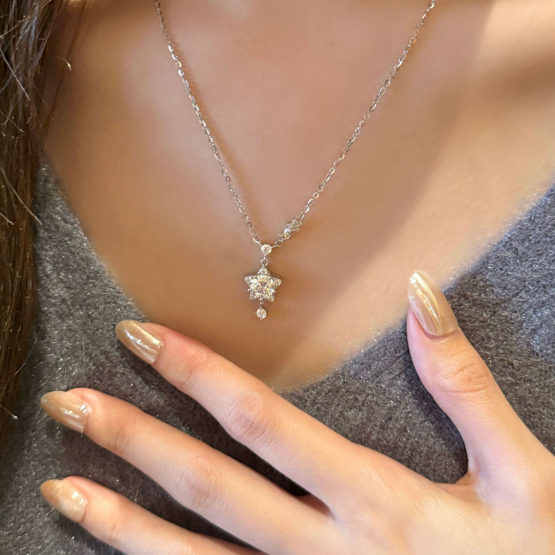 Parure collier et boucles d'oreilles étoile en argent sterling s925_voghion.com