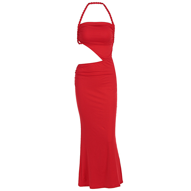 Sexy Spice Girl Braided Neck Hollow Out Sleeveless Slim Fit Bodycon Summer Casual Party Dress For Women_ecoleips.com