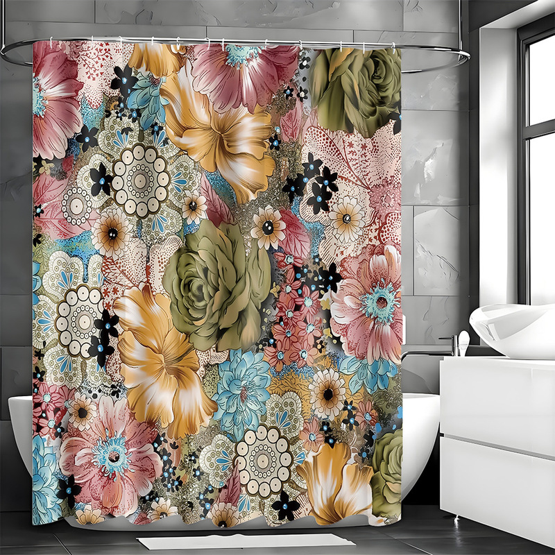 Xiyin Cross-Border E-Commerce European and American Shower Curtains Are Waterproof and Mildew-Resistant, Full-Screen Flower Shower Curtains Enhance the Bathroom Style Xiyin Cross-Border E-Commerce European and American Shower Curtains Are Waterproof and Mildew-Resistant, Full-Screen Flower Shower Curtains Enhance the Bathroom Style