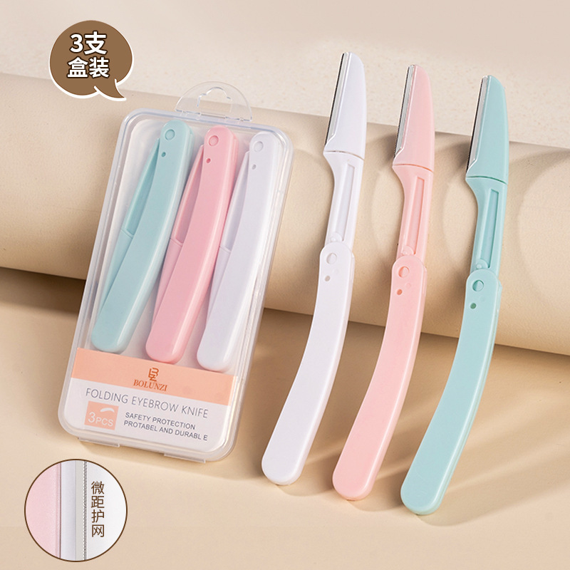 Bolunzi Women's Folding Eyebrow Trimmer Set Security Eyebrow Shaver Anti-Scratch Replaceable Blade