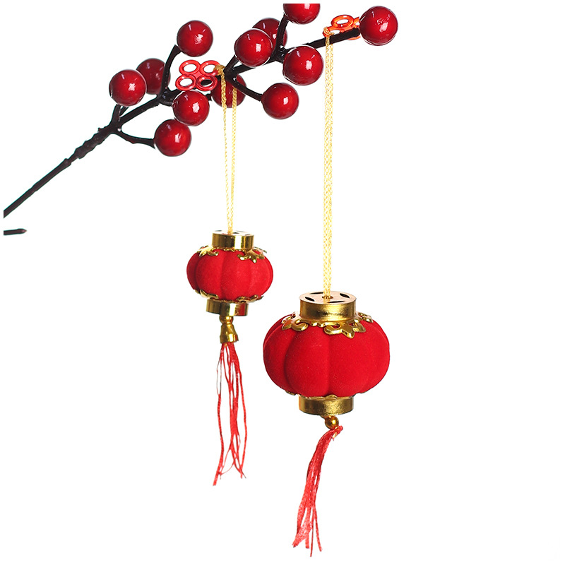 Cadena de linterna roja pequeña colgante flocado colgante de linterna decoración de inauguración de la casa árbol patio ambiente de boda suministros de diseño