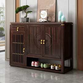 新中式实木鞋柜进门家用门口一体靠墙新款入户玄关隔断乌金木家具