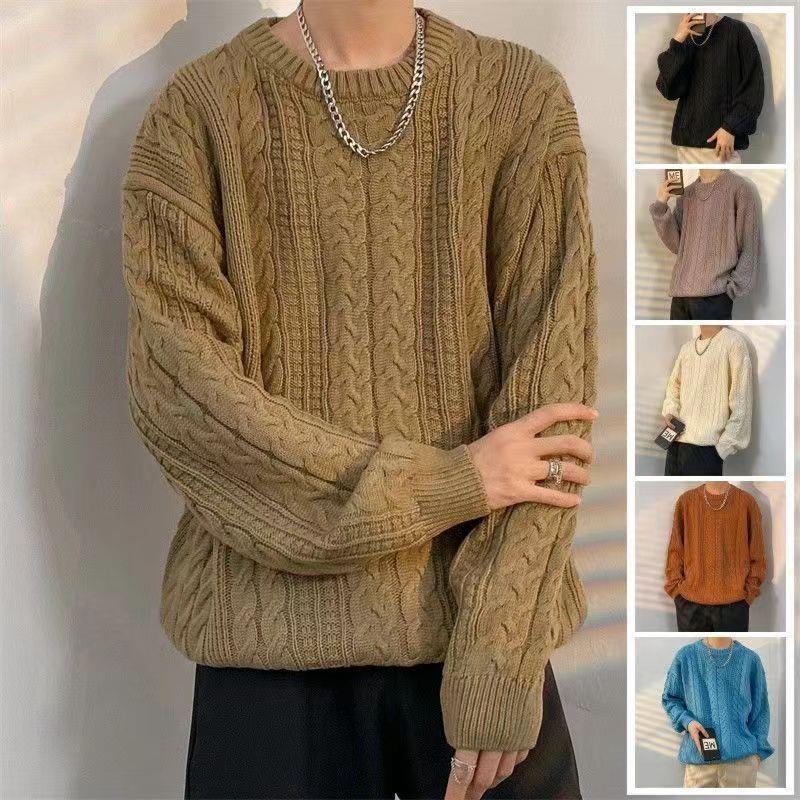 Round Neck Twist Knitwear for Men in Autumn and Winter Japanese Style Fashion Brand Loose Lazy Style Versatile Trendyy Pure Color Pullover Knitwear