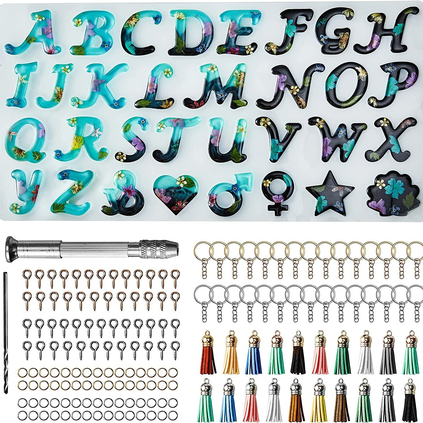 164PCS硅胶字母模具diy水晶滴胶英语英文单词吊坠钥匙扣镜面模具