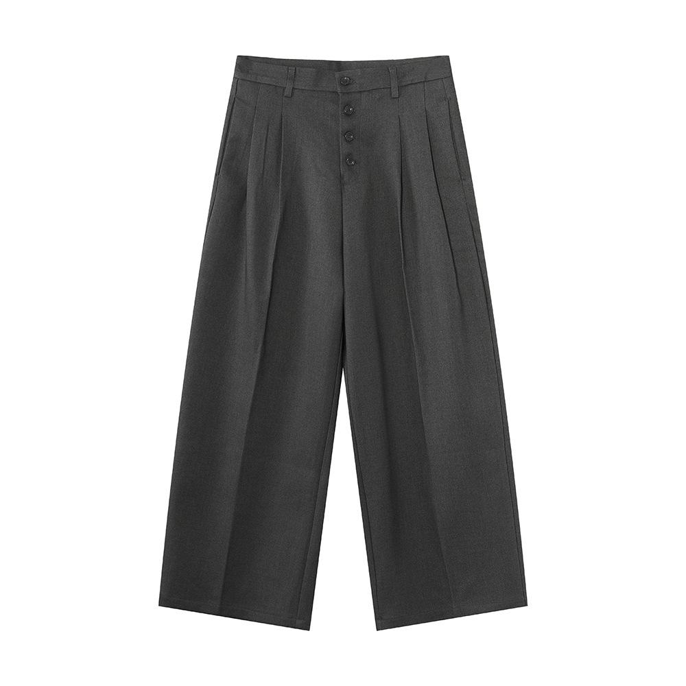 MTLCLOTHES Hombres| Vintage Qianfeng de alto nivel con diseño de botones múltiples, pantalones casuales de piernas anchas, moda