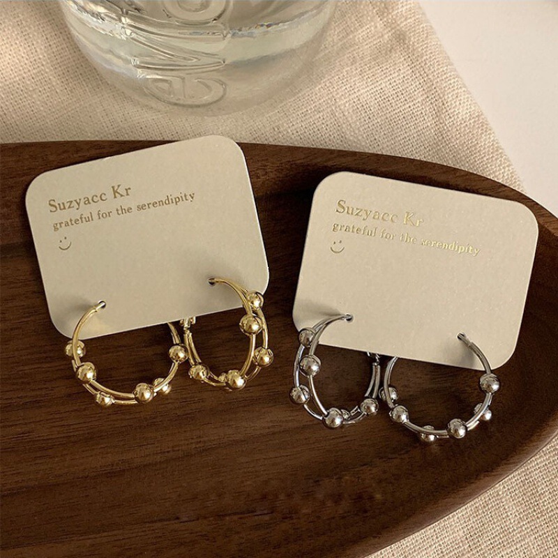 Cold wind metal ball double ring earrings women 2024 new explosions niche design temperament high sense earrings