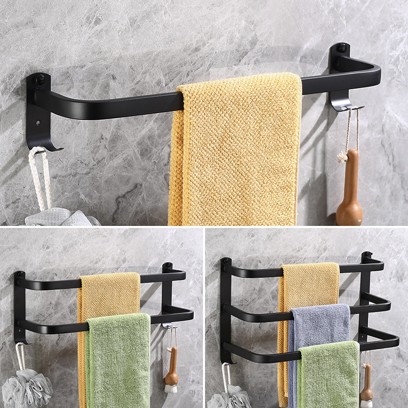 Punch-free 304 Stainless Steel Towel Shelf Bathroom Rack Bathroom Towel Bar Pendant Single and Double Pole