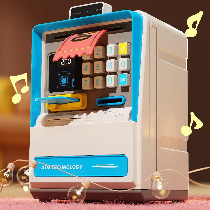 模拟人脸识别语音存钱罐ATM可存取自动卷钞大容量储蓄罐儿童玩具