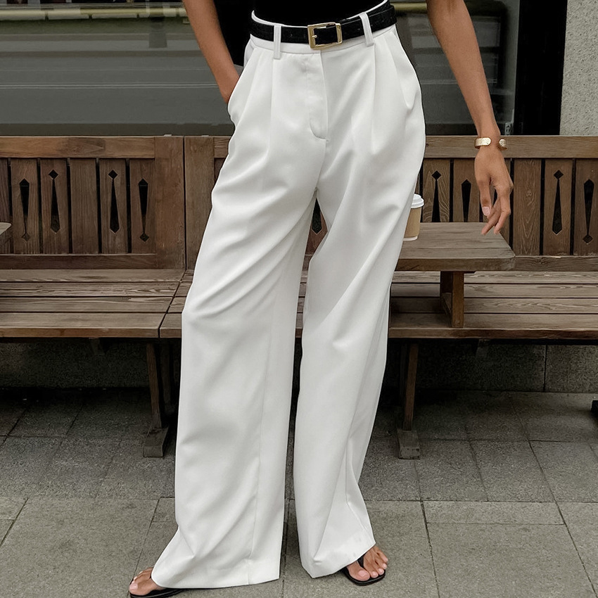 Dameskleding nieuwe witte hoge taille broeken mode veelzijdige eenvoudige casual broeken broeken losse herfst dameskleding_voghion.com