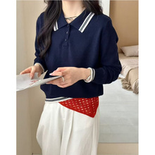 跨境速卖通秋冬韩版宽松显瘦长袖针织衫女POLO领打底衫上衣宽松