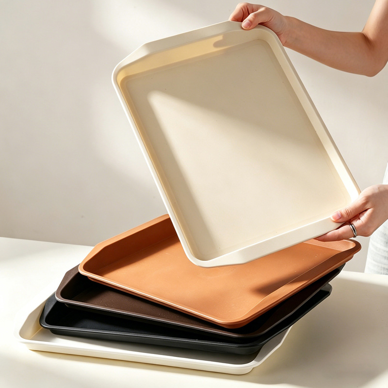Nordic-Style Ins Handle Tray, Commercial Thickened Barbecue Plate, Restaurant Dish Plate, Household Hotel Plastic Dessert Tea Tray