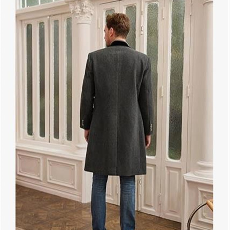 Men's Classic Black Wool Blend Long Overcoat Slim Fit Formal Jacket_voghion.com