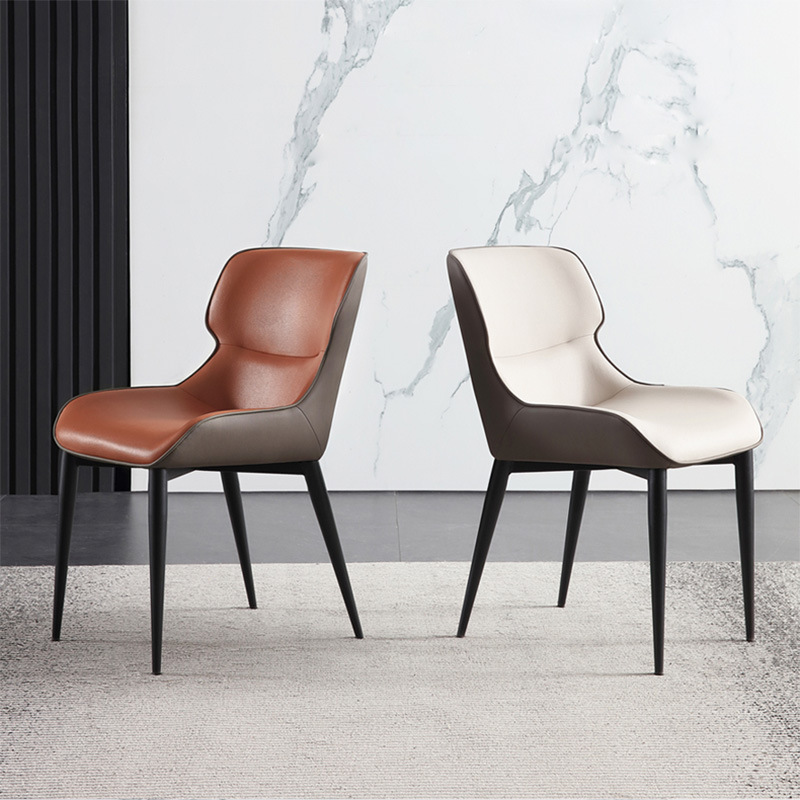 Italian Minimalist Chair, Iron and Leather Chair, Nordic Light Luxury Restaurant Home Use Modern Simple Backrest Soft Pack Famous Chair