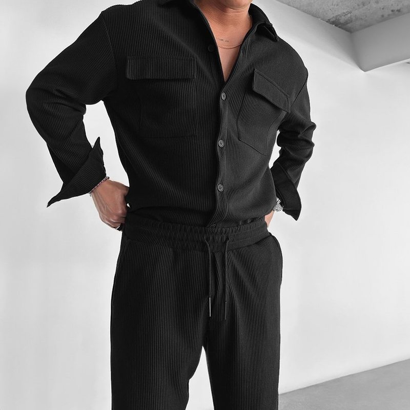 Men's clothing tradeアマゾン高级感メンズ长袖シャツ折り襟系バックル百合シャツ|undefined