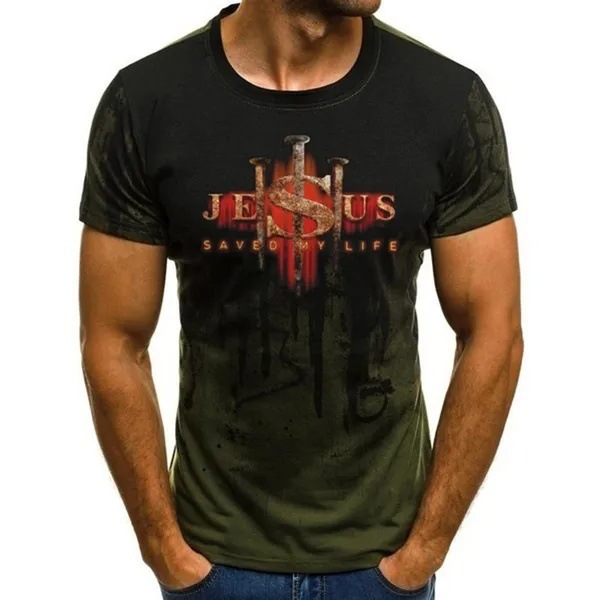 Pascua Jesús gradiente lema 3D impresión verano casual suelto cuello redondo manga corta hombro transpirable camiseta para hombre