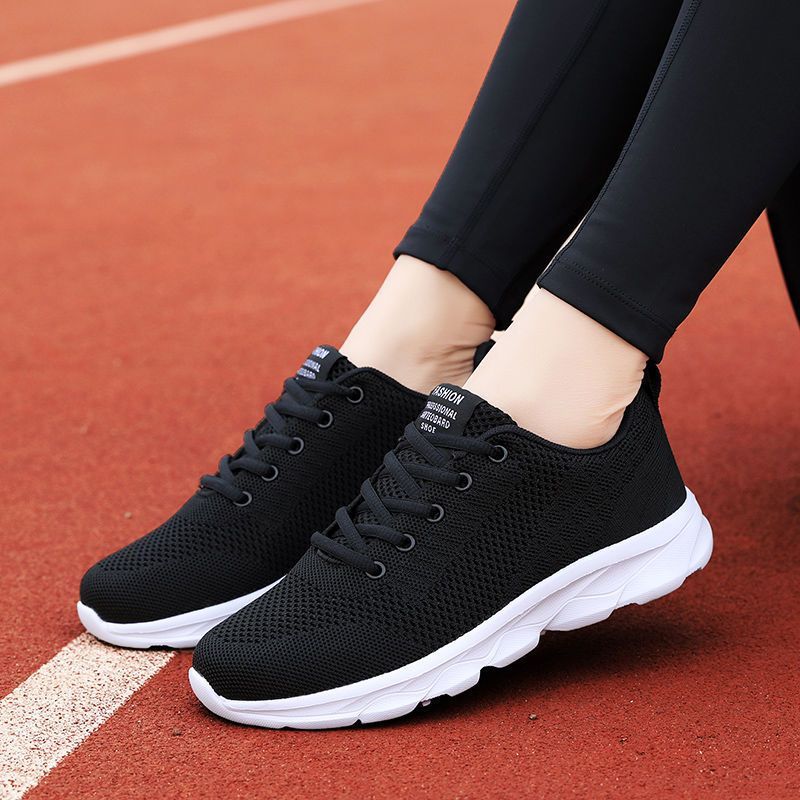 女性の靴スポーツシューズ女性のランニングシューズ春と夏黒学生メッシュ通気性カジュアルジョギングシューズ女性のための仕事旅行靴|undefined