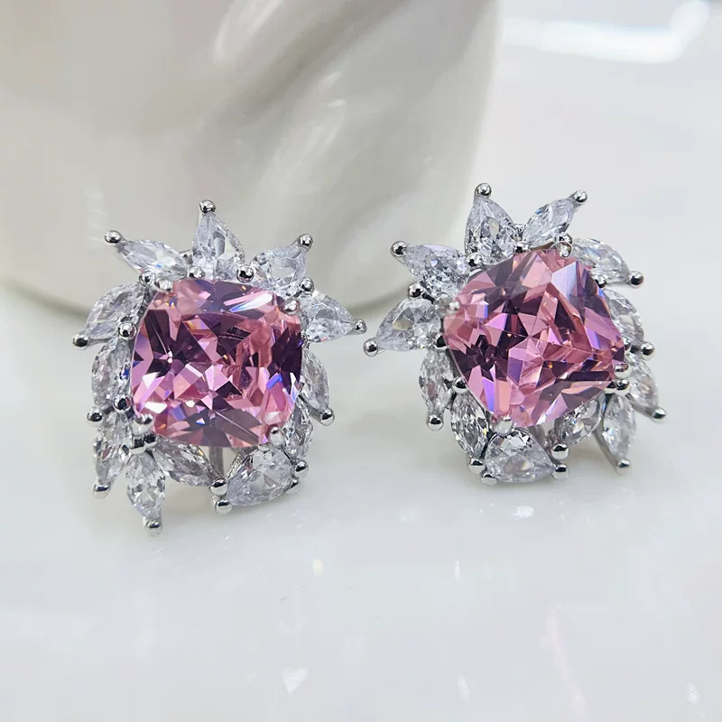 Earrings, brand zirconium, silver needle, with gem, silver 925 sample