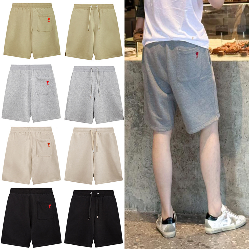 Cross-Border E-Commerce Ami Clams Summer Loose Casual Pure Cotton Back Pocket Small Heart Men's and Women's Shorts