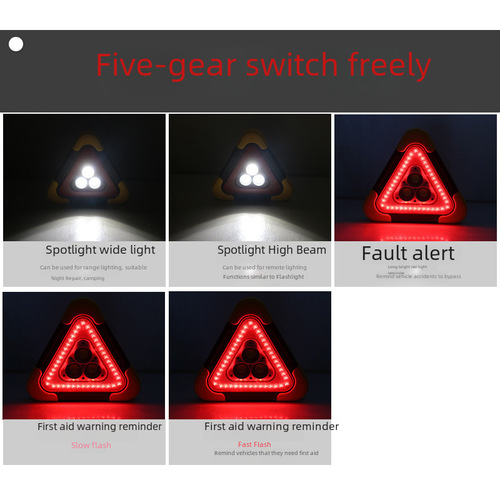 Solar Warning Light LED Charging Lighting Car Trailer Warning Sign Triangle Emergency Flashing Light Work Light