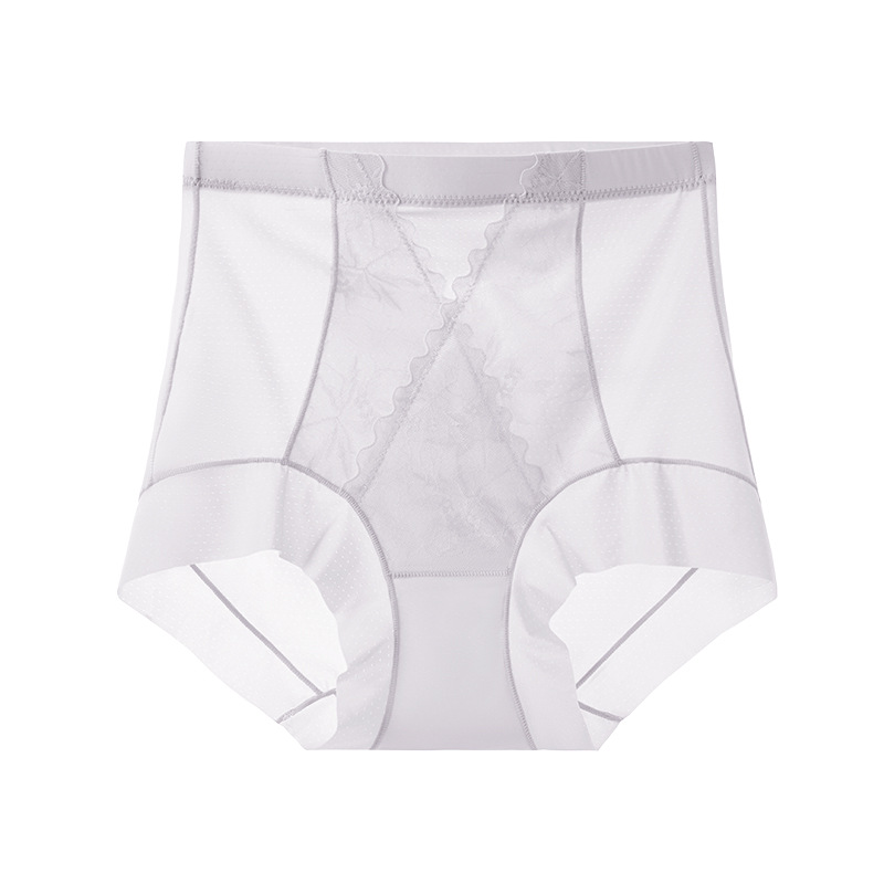 Ropa interior de encaje francés para mujer sin costuras de seda de hielo, cintura alta de gran tamaño, abdomen, caderas, entrepierna antibacteriana boxer pequeña, ropa interior para mujer