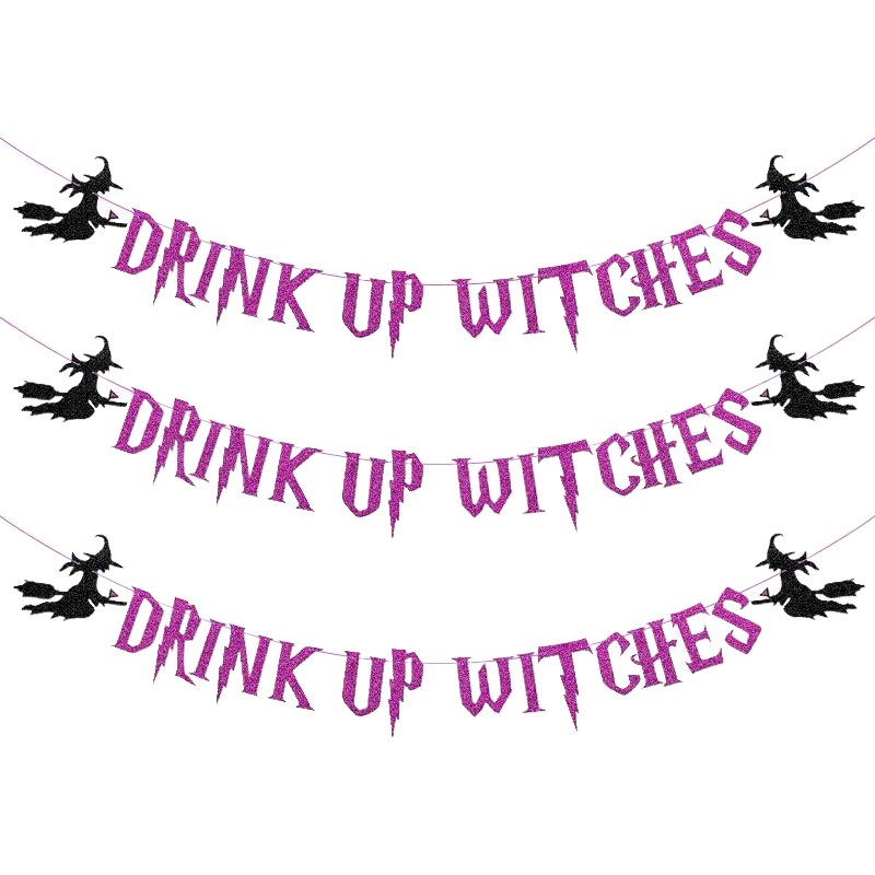 Decoración del partido cadena bandera bruja beber brujas Purple Glitter tire flor Halloween fiesta tire bandera