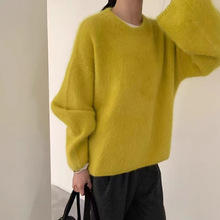 十三行秋冬新款软糯休闲兔毛毛衣女外穿宽松慵懒风纯色针织衫上衣
