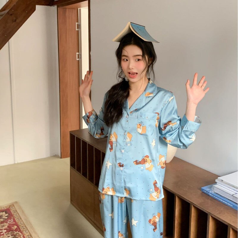 Blue Baseball Dog Pajamas American Vintage Home Clothes Salt Girl Style Ice Silk Thin 2025 Spring/Summer New
