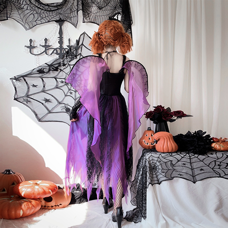 ハロウィーンの大人の服装の翼の暗黒天使cos鬼の花嫁の悪魔の女王は紫の魔女のワンピースを詰めます。|undefined