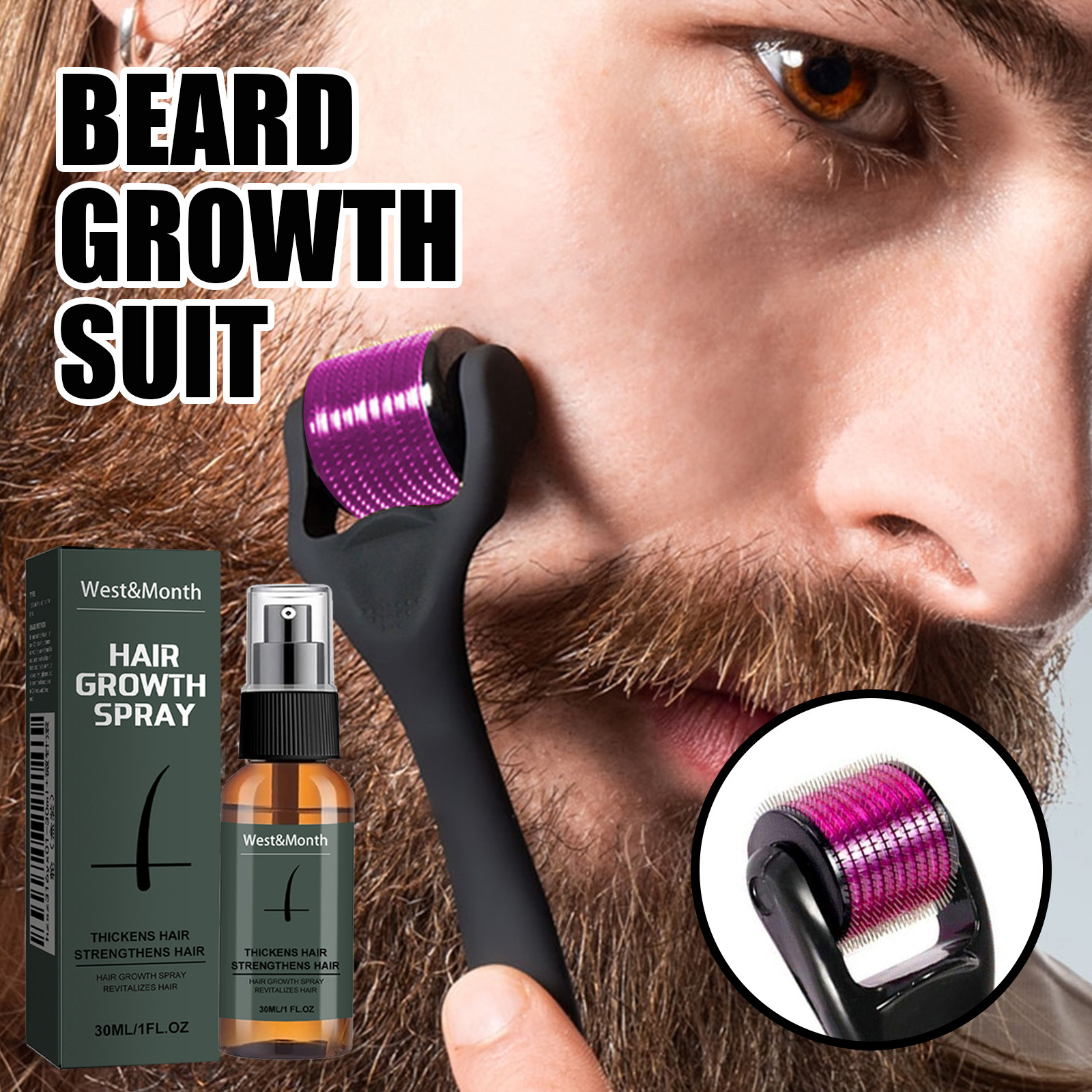 West&Month Beard Spray Set Moisturizing Spray Beard Growth Care Beard Growth Serum