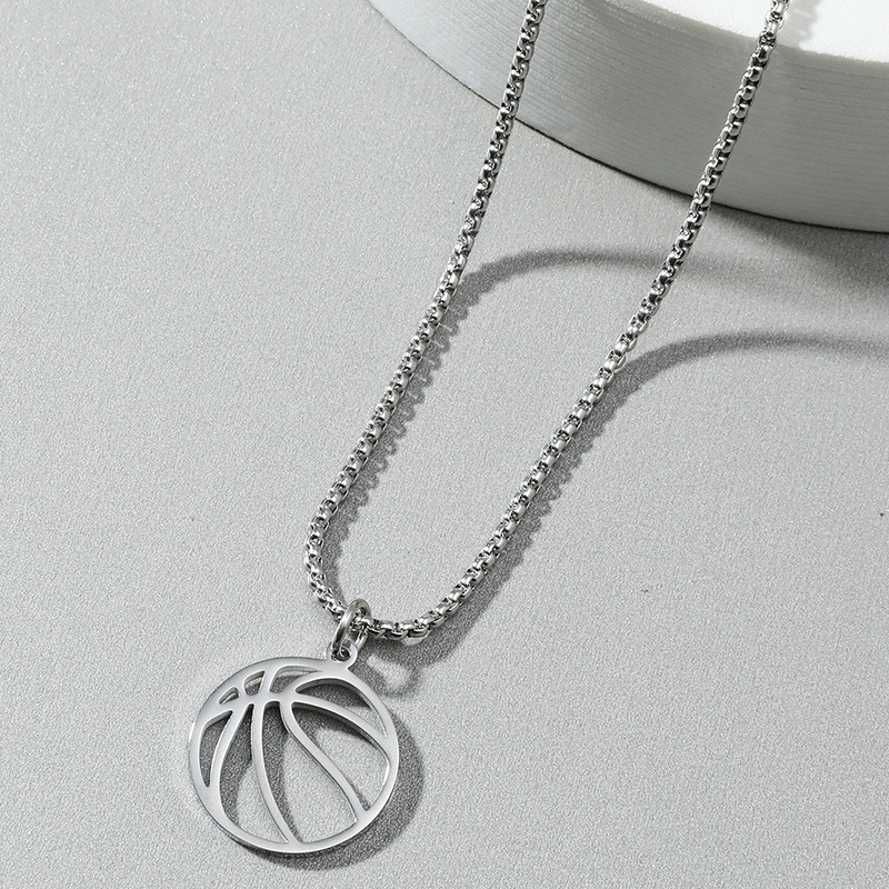 Stainless Steel Smooth Hollow Basketball Pendant Fashion Simple Titanium Steel Necklace display picture 4