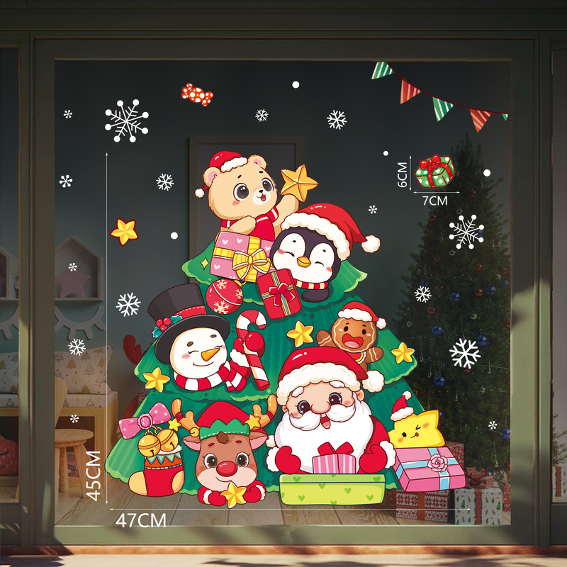 アマゾンの新型クリスマス静電は祝日の装飾ガラスを貼ってショーウインドーのシーンを貼ってサンタクロースの静電シールを配置します。|undefined