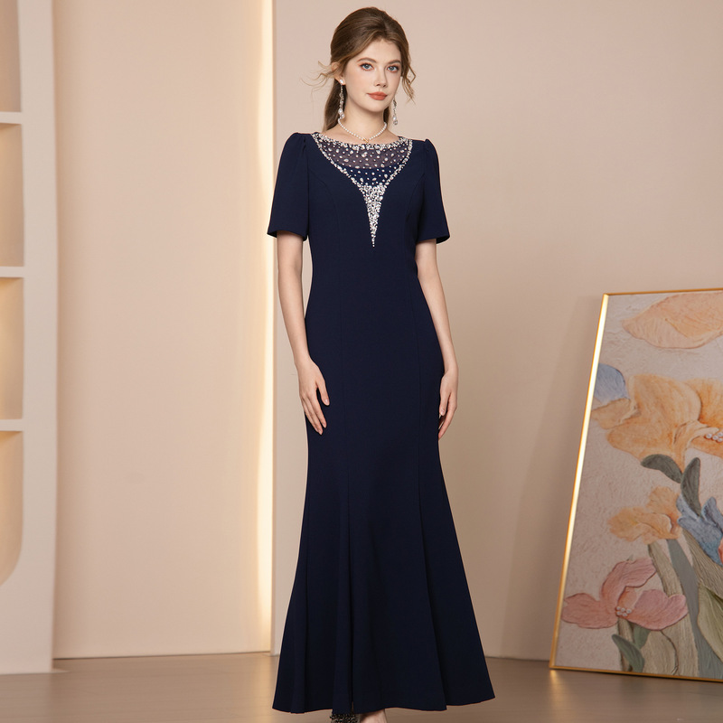 Zhili Extra Long Dress for Tall Women 2026 Summer New Elegant and Grand Heavy-Duty Rhinestone Embellished Party Gown