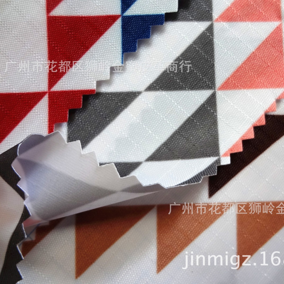 批发零售化纤面料，涤纶布PVC涂层牛津布，三角几何图形印花布