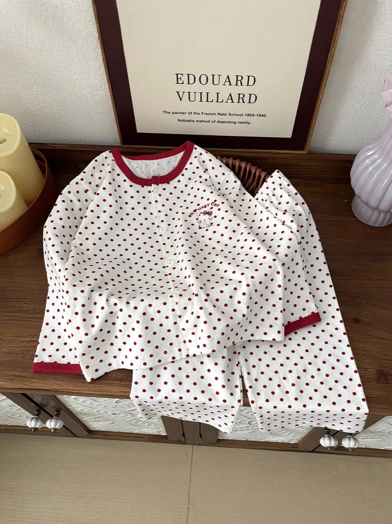 Conjunto de pijamas para niños Cárdigan de algodón para niñas Ropa de hogar de algodón Pijamas de vacaciones para bebés Estilo de verano para niños grandes