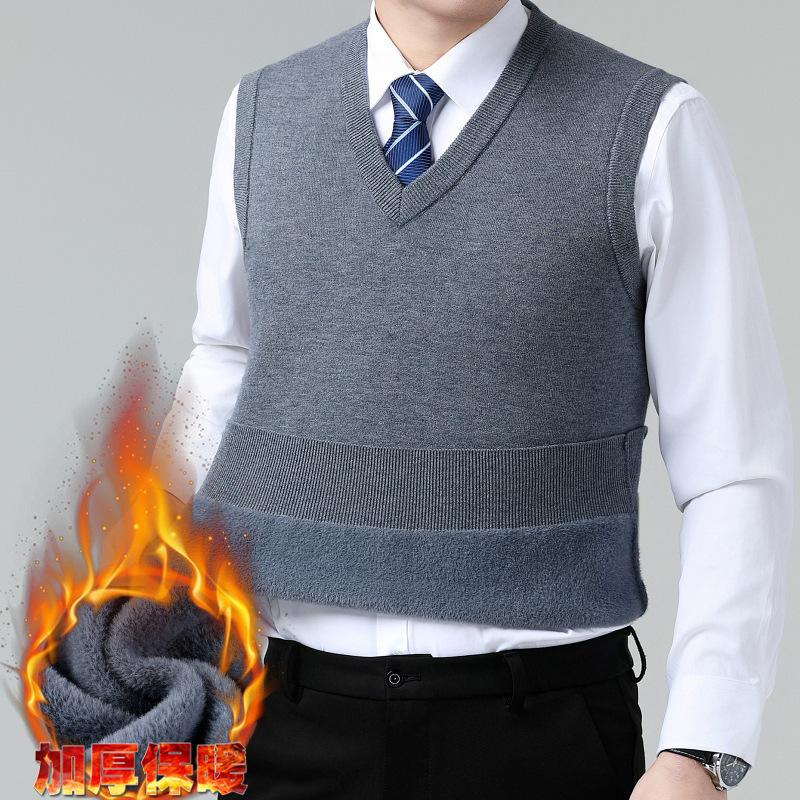 Brand Fashion Men's Wool Vest Casual Plus Velvet Warm Casual Men's Vest Versatile Men's Sleeveless Sweater