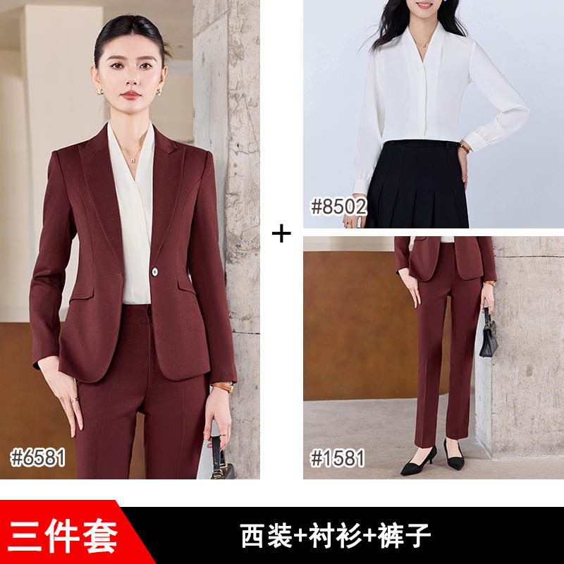 深蓝色西装套装女春秋职场商务正装酒店银行经理职业装女士西服潮|undefined