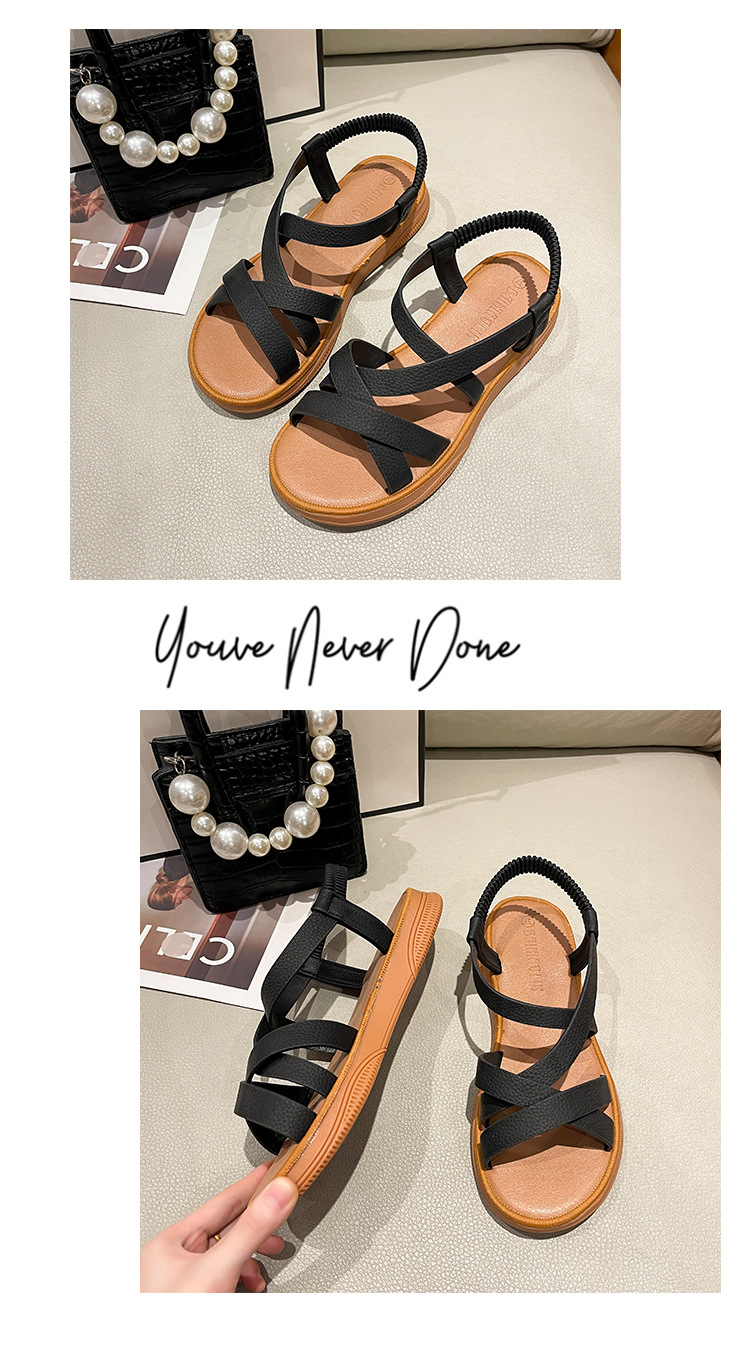 Sandali per il commercio estero da donna 2023 Summer New Roman Fashion Cross Strap cinturino elastico fondo piatto sandali da donna con fondo morbido_voghion.com