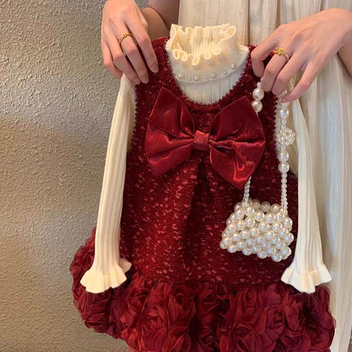 Jubileo vestido de la princesa de las niñas, vestido de aniversario, nuevo chaleco de invierno de mujeres, vestido de lana, vestido de Año Nuevo rojo