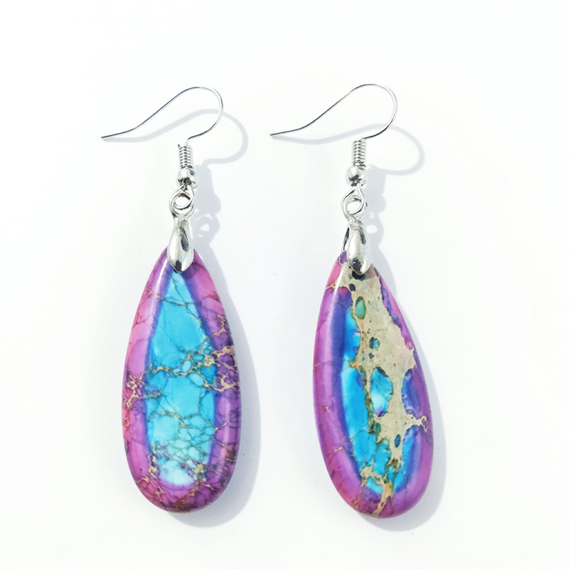 Retro Water Droplets Stone Drop Earrings 1 Pair display picture 3