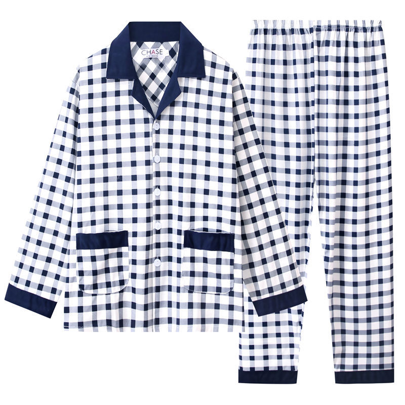 Pijamas de primavera y otoño de algodón de manga larga para hombres pijamas de otoño e invierno para hombres jóvenes de mediana edad delgada día de verano traje de uso doméstico