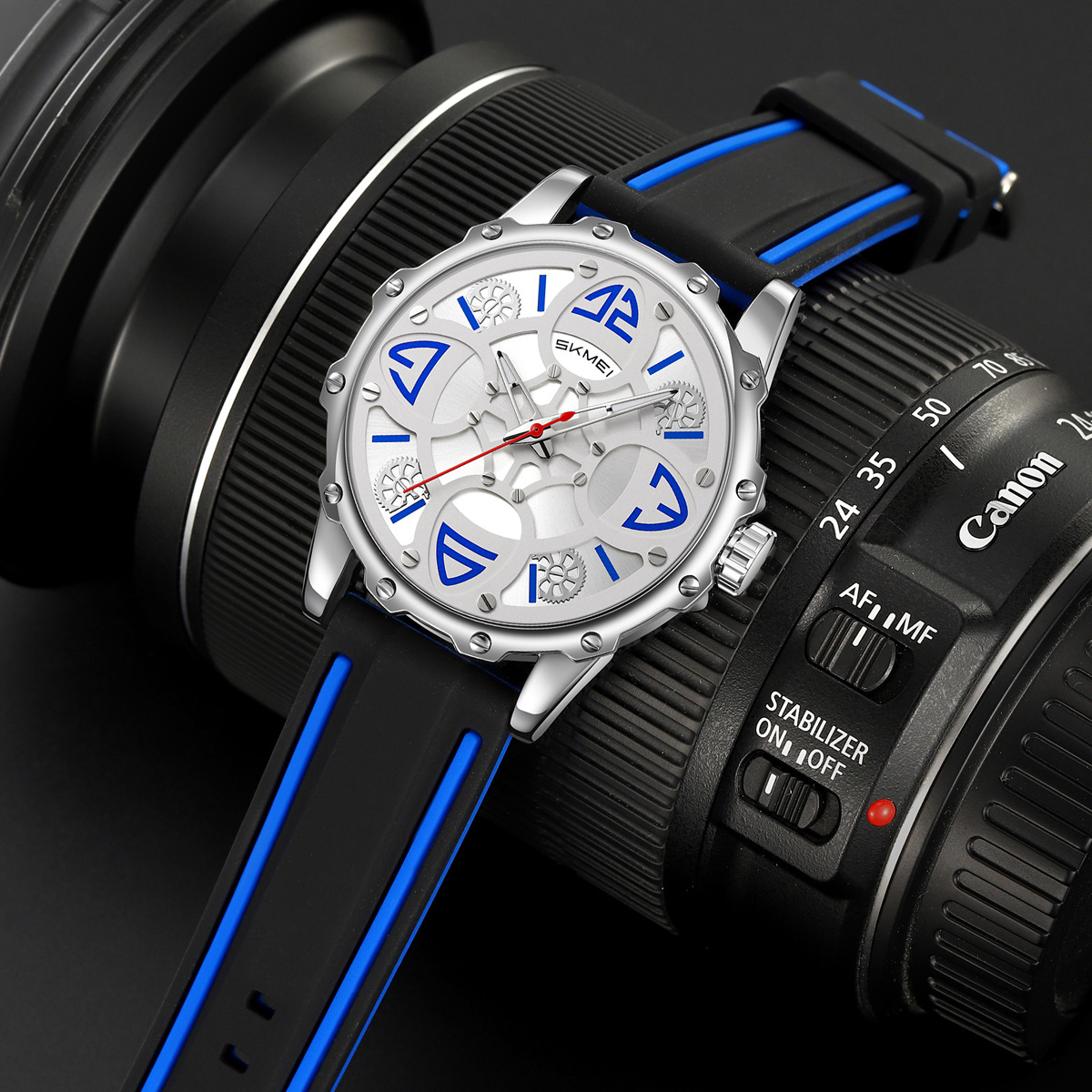 Momento transfronterizo de venta caliente hombre reloj de pulsera de engranajes de silicona correa de cuarzo impermeable fuente de fábrica mayorista