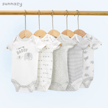 Sunnozy婴儿短袖三角哈衣批发欧美ins全棉夏包屁衣宝宝五件套爬服