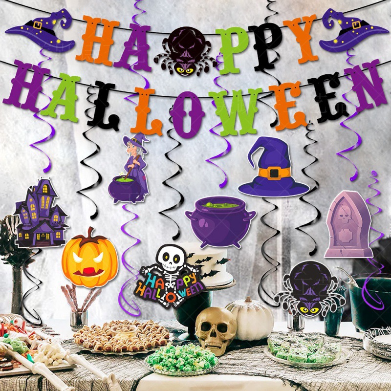 Europa y los Estados Unidos de la nueva decoración de fiesta de Halloween tira de banderas conjuntos de colgar en espiral barra de la casa embrujada colgar decoración tira de banderas
